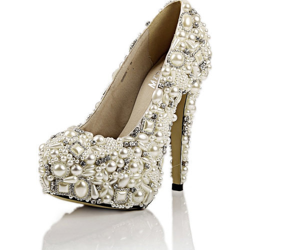 Fantastic Free Shipping Ivory Pearl Wedding Shoes High Heels Rhinestone Bridal Shoes Platform Pumps bridesmaid shoes