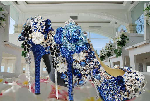 Blue Peacock Rhinestone Crystal Flowers Wedding Shoes Lady Party Dress Shoes Wedding Dress Shoes Wedding Shoes