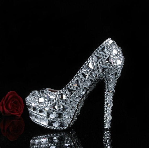2015 Fashion Silver Rhinestone Wedding Party Prom Shoes Luxury Full Crystal Bridal High Heels Nightclub Pumps