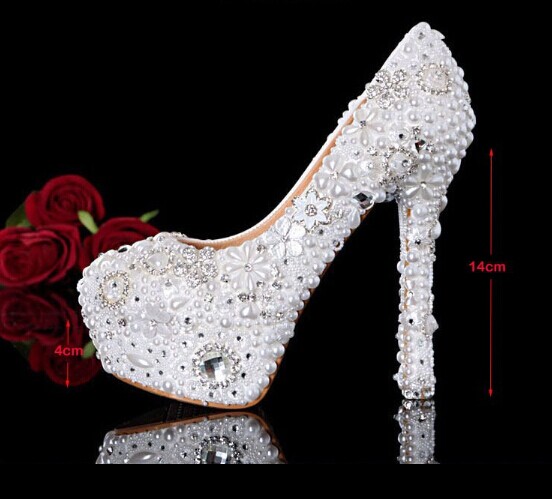 custom Ivory Pearl Wedding Shoes High Heels floral Rhinestone Bridal Shoes Platform Pumps bridesmaid shoes