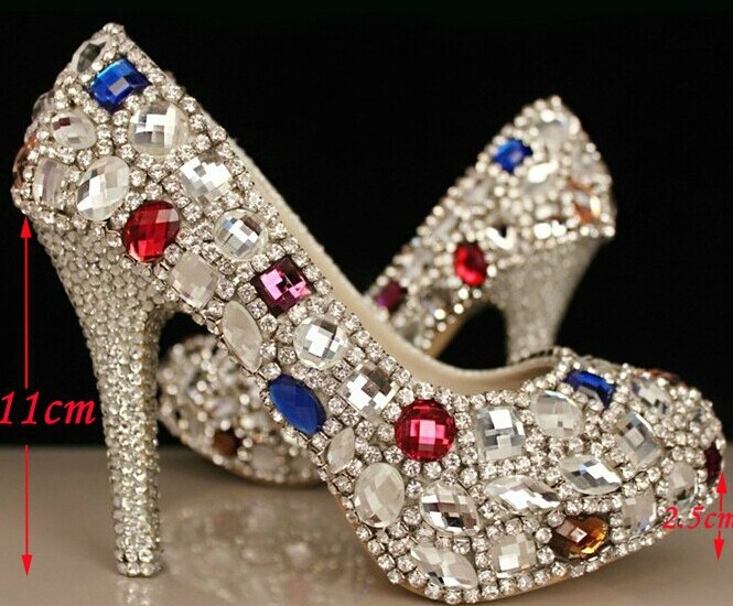 Luxury Diamond Bridal Shoes Weddding Shoes High Heels Small Rhinestone Platform Big Crystal Prom Pumps