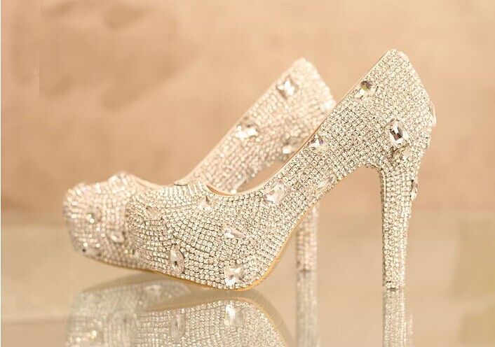 Shinning Rhinestone Wedding Bridal Shoes Fashion Ladies Dress Shoes Party Prom Crystal Pumps Bridesmaid Shoes