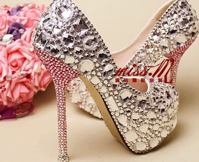 Clearl crystal Bridal Shoes gems high heels wedding shoes Sparkling peep Toes Nightclub party Shoes