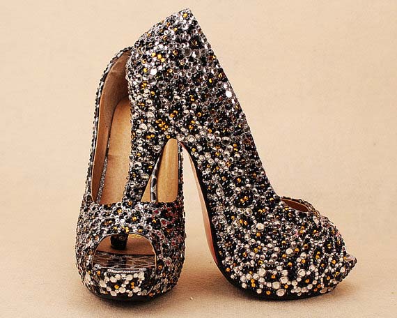 Luxury Diamond Bridal Weddding Shoes High Heels Rhinestone Platform Prom Pumps Peep Toe Shoes