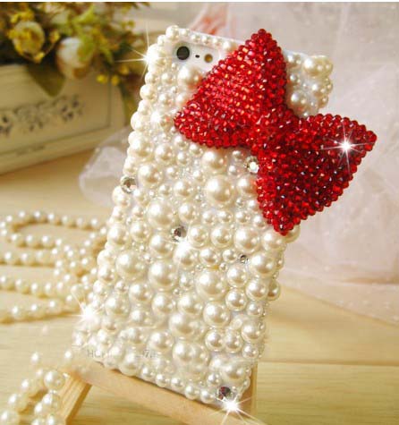 Bling Pearl Diamond Bow Hard Back Mobile Phone Case Cover Rhinestone Case Cover For Iphone 6s Case,iphone 6s Plus Case,iphone 6c Case,iphone