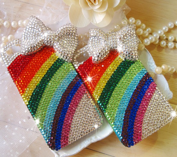 Rainbow Diamond White Bow Hard Back Mobile Phone Case Cover Rhinestone Case Cover For Iphone 6s Case,iphone 6s Plus Case,iphone 6c Case,iphone