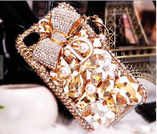 Luxury Flowers Gem Diamond Bow Hard Back Mobile Phone Case Cover Rhinestone Case Cover For Iphone 4 4s 5 7plus 5s 6 6 Plus Samsung Galaxy S7 S4