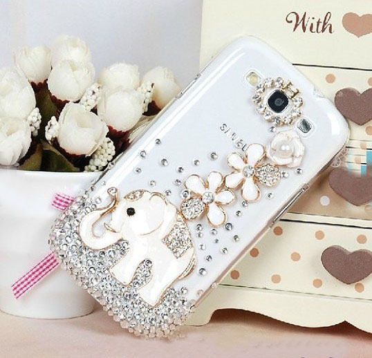 Elephant Flowers Diamond Hard Back Hard Back Mobile Phone Case