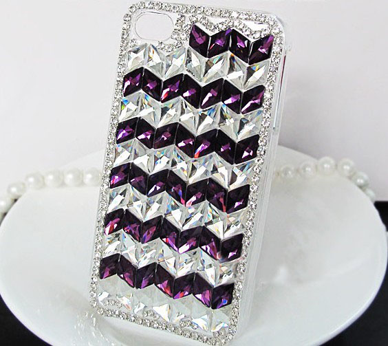 6s 6c Plus Fashion Purple White Lozenge Diamond Hard Back Mobile Phone Case Cover Bling Rhinestone Case Cover For Iphone 4 4s 5 7plus 5s 6 6 Plus