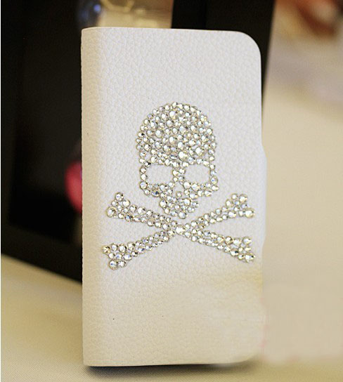 6c 6s Plus Fashion Skull Diamond Hard Back Leather Mobile Phone Case Cover Bling White Case Cover For Iphone 4 4s 5 7plus 5s 6 6 Plus Samsung
