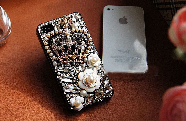 6c 6s Plus Luxury Diamond Crown Flower Hard Back Mobile Phone Case Cover Girly Rhinestone Case Cover For Iphone 4 4s 5 7 5s 6 6 Plus Samsung