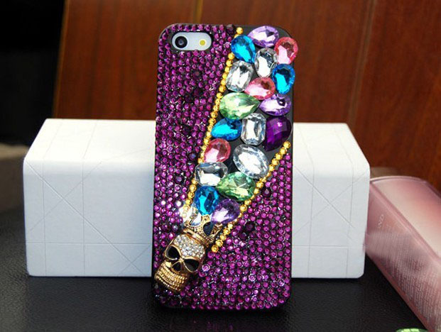 6c 6s Plus Luxury Skull Diamond Hard Back Purple Mobile Phone Case Cover Bling Rhinestone Case Cover For Iphone 4 4s 5 7plus 5s 6 6 Plus Samsung
