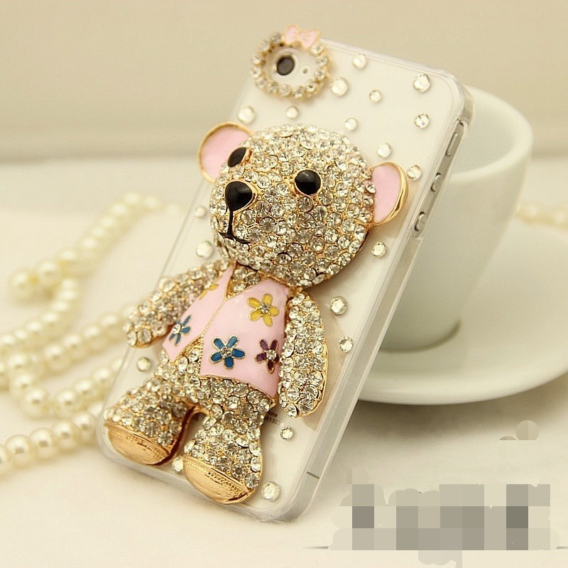 6c 6s Plus Cute Teddy Bear Diamond Hard Back Mobile Phone Case Cover Bling Rhinestone Case Cover For Iphone 4 4s 5 7plus 5s 6 6 Plus Samsung