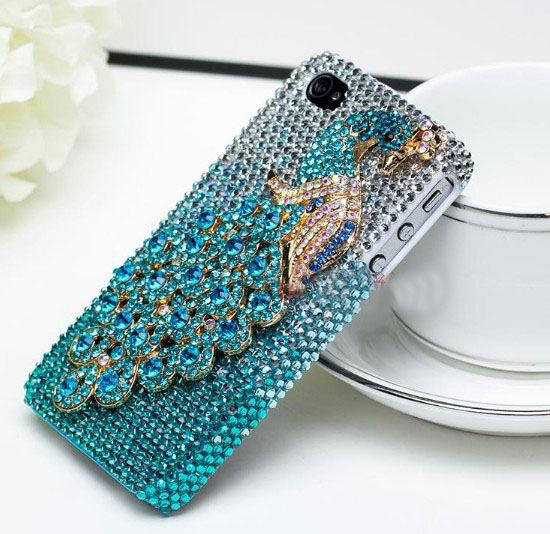 6s Plus 6c Beautiful Blue Peacock Rhinestone Hard Back Mobile Phone Case Cover Bling Case Cover For Iphone 4 4s 5 7 5s 6 6 Plus Samsung Galaxy S7