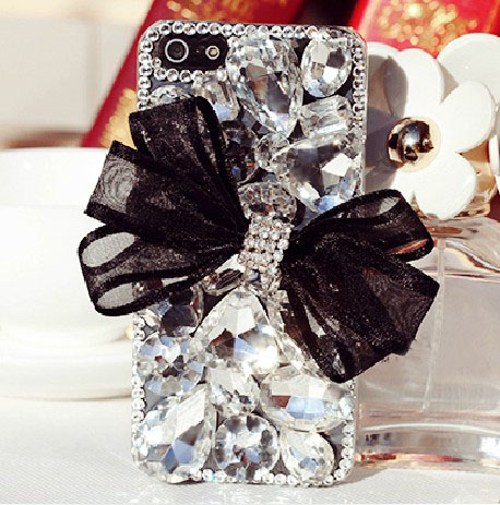 6s Plus 6c Black Lace Bow Rhinestone Hard Back Mobile Phone Case Cover Bling Crystal Case Cover For Iphone 4 4s 5 7plus 5s 6 6 Plus Samsung