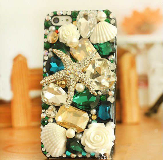 6s Plus 6c Starfish Floral Rhinestone Hard Back Mobile Phone Case Cover Bling Crystal Case Cover For Iphone 4 4s 5 7plus 5s 6 6 Plus Samsung
