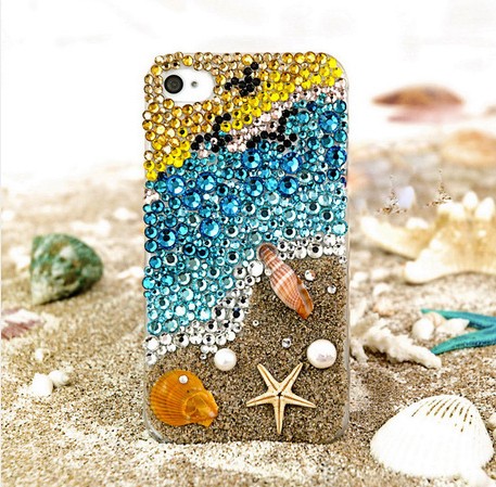 6s Plus 6c Sparkly Colorful Sea Beach Diamond Hard Back Mobile Phone Case Cover Bling Handmade Crystal Case Cover For Iphone 4 4s 5 7plus 5s 6 6
