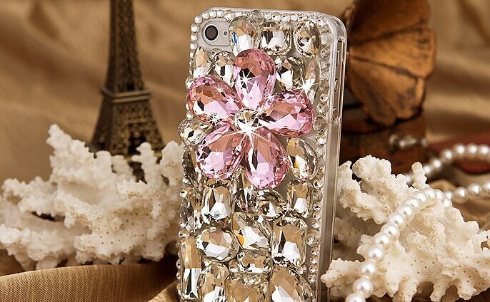 6s Plus 6c Girly Floral Rhinestone Hard Back Mobile Phone Case Cover Bling Handmade Crystal Case Cover For Iphone 4 4s 5 7plus 5s 6 6 Plus