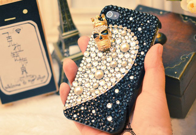 6s Plus 6c Skull Diamond Hard Back Mobile Phone Case Cover Bling Pearl Rhinestone Case Cover For Iphone 4 4s 5 7 5s 6 6 Plus Samsung Galaxy S7