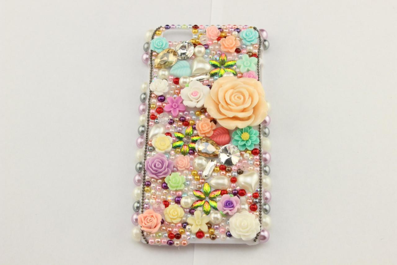 6c 6s Plus Colorful Floral Hard Back Mobile Phone Case Cover Sparkly Pearl Handmade Crystal Case Cover For Iphone 4 4s 5 7 5s 6 6 Plus Samsung