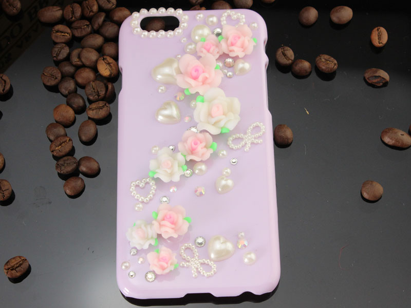6c 6s Plus 2016 ! Floral Pearl Rhinestone Hard Back Purple Mobile Phone Case Cover Sparkly Handmade Girly Case Cover For Iphone 4 4s 5 7 5s 6 6