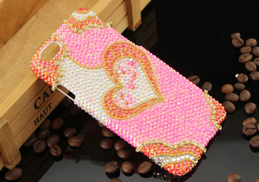 6c 6s Plus Heart-shaped Rhinestone Hard Back Mobile Phone Case Cover Bling Handmade Girly Crystal Case Cover For Iphone 4 4s 5 7 5s 6 6 Plus