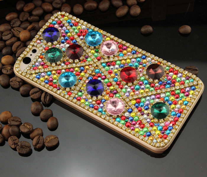 6c 6s Plus Muticolored Rhinestone Hard Back Mobile Phone Case Cover Bling Handmade Girly Crystal Case Cover For Iphone 4 4s 5 7 5s 6 6 Plus