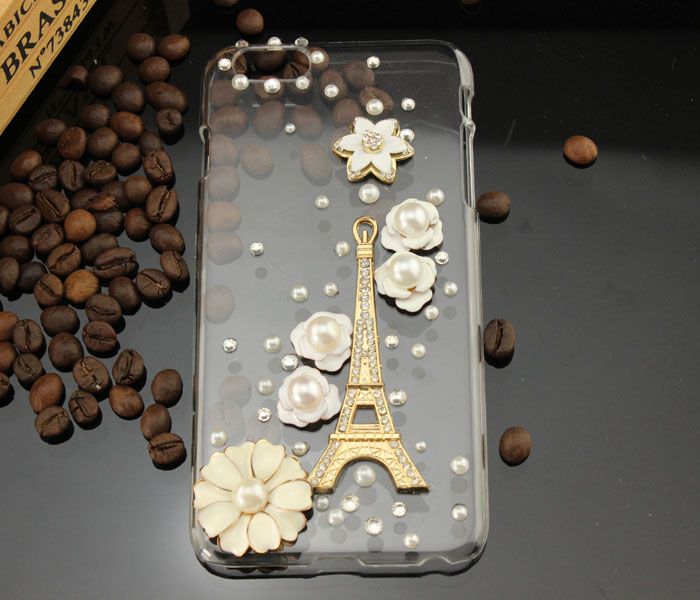 Note5 6c 6s Plus Fashion Tower Floral Pearl Rhinestone Hard Back Mobile Phone Case Cover Sparkly Handmade Girly Case Cover For Iphone 4 4s 5 7