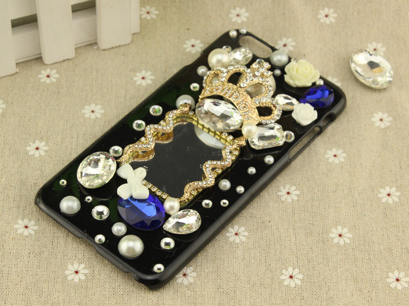 6c 6s Plus Crown Rhinestone Hard Back Black Mobile Phone Case Cover Bling Handmade Crystal Case Cover For Iphone 4 4s 5 7 5s 6 6 Plus Samsung