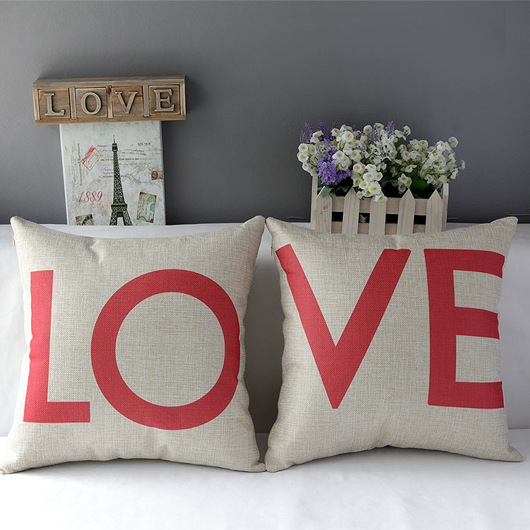 High Quality 2 pcs a set LOVE Cotton Linen soft Comfortable Pillow Cover Cushion Cover 45cmx45cm