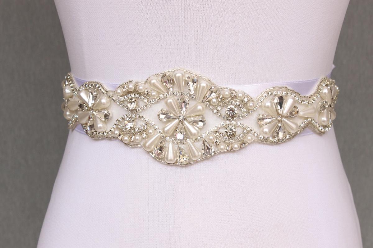 Exquisite Handmade Belt Crystal Rhinestone Pearl Beading Czech Stones Bridal Gown Sash Formal Wedding Evening Dress Belt
