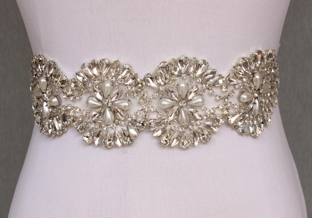 Shinning Bling Bridal Sash Pearl And Rhinestone Bridal Waist Belt Beaded Wedding Accessories