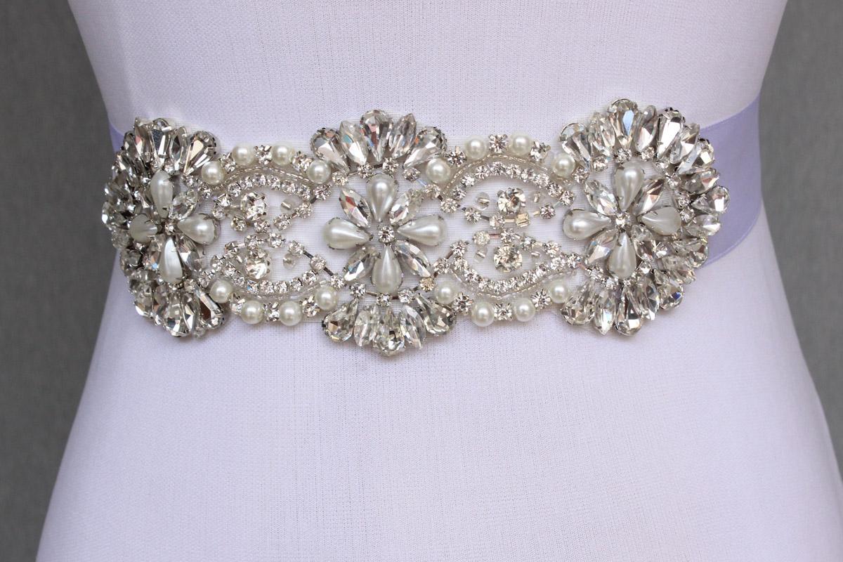 Bling Floral Bridal Sash Pearl And Rhinestone Bridal Waist Belt Beaded Wedding Accessories