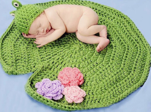 Lotus leaf frog two - piece Hand knitted wool clothes photo prop one hundred days newborn baby photography baby clothes joker pictures clothes