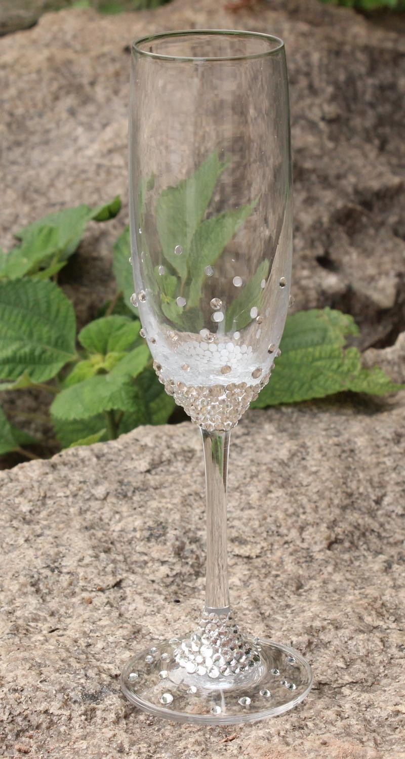 Sparkly Crystal champagne flutes a pair with crystal base and moving crystal stem red wine toasting glass
