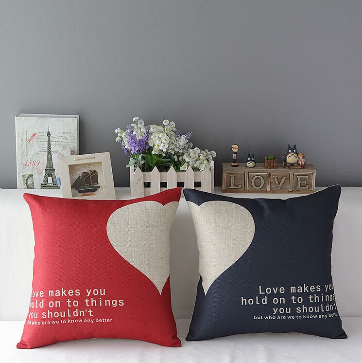 High Quality 2 pcs a set heart Cotton Linen Home Accesorries soft Comfortable Pillow Cover Cushion Cover 45cmx45cm