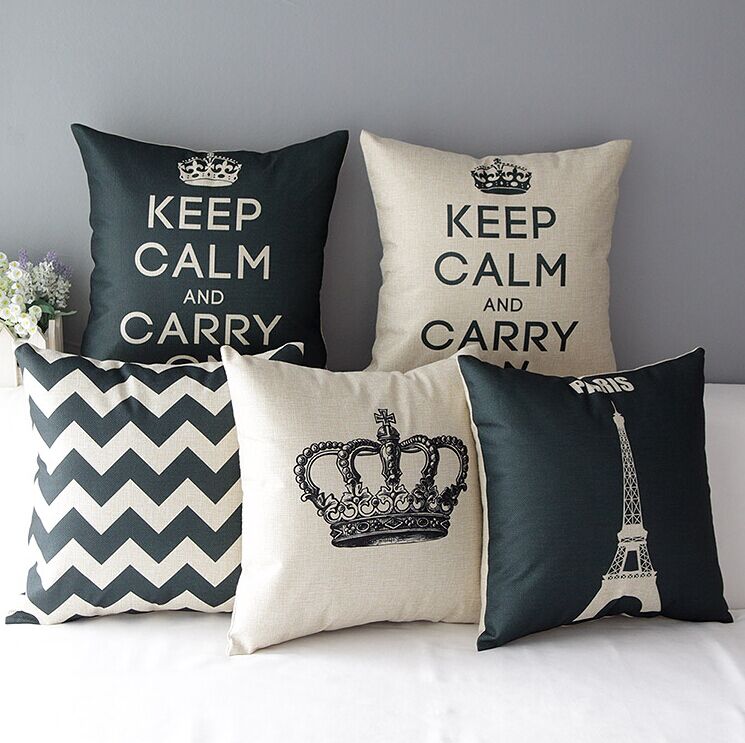 High Quality 5 pcs a set Black White Printed Cotton Linen Home Accesorries soft Comfortable Pillow Cover Cushion Cover 45cmx45cm