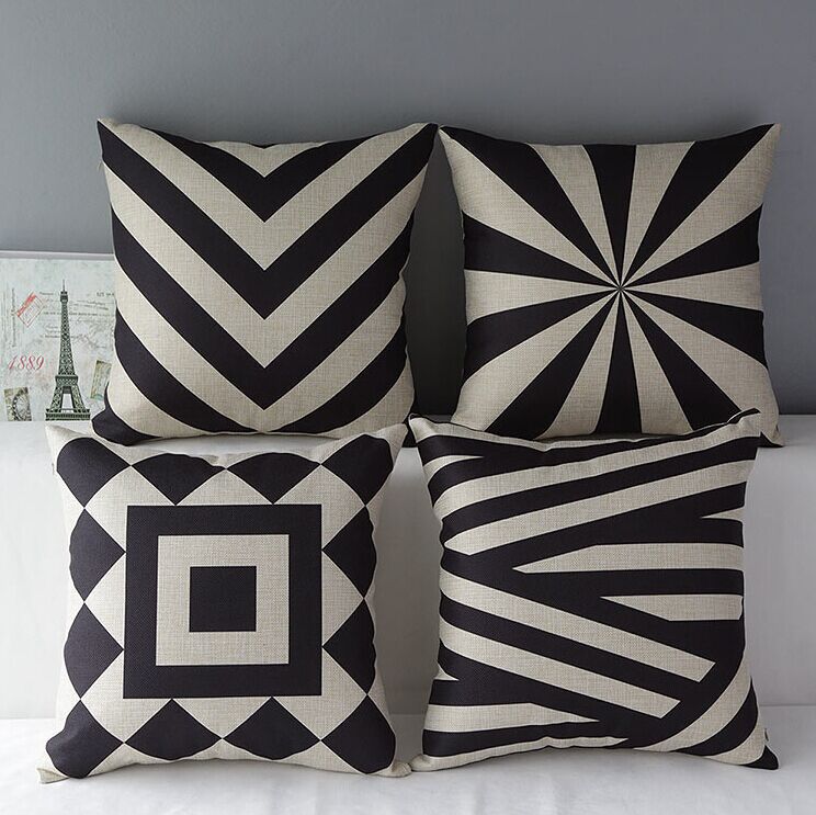 High Quality 4 Pcs A Set Geometric Patterns Cotton Linen Home Accesorries Soft Comfortable Pillow Cover Cushion Cover 45cmx45cm