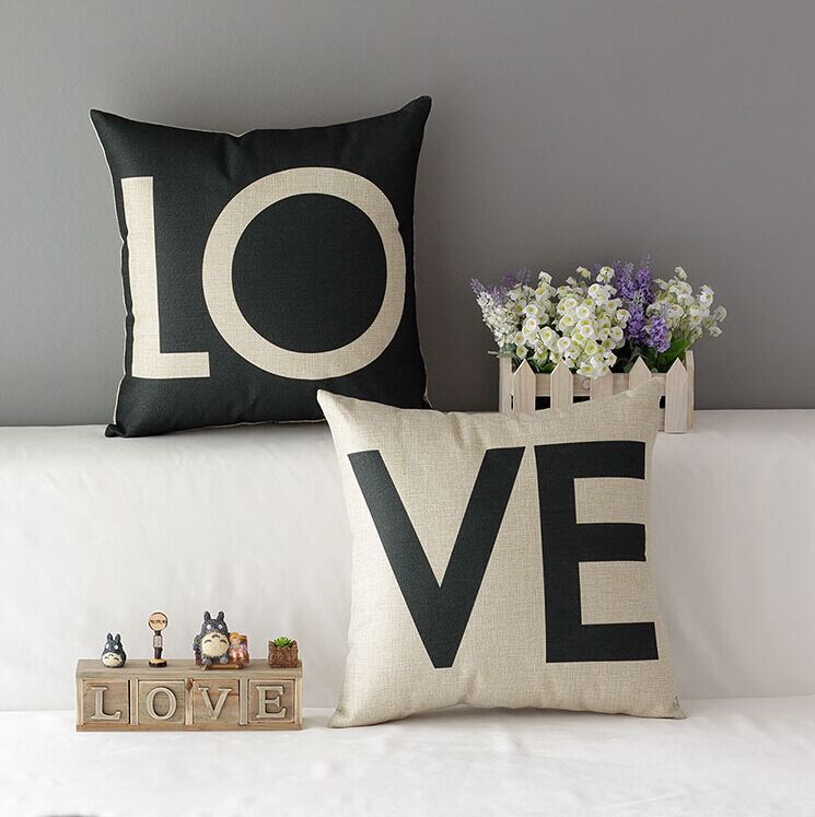 High Quality 2 pcs a set LOVE Cotton Linen Home Accesorries soft Comfortable Pillow Cover Cushion Cover 45cmx45cm