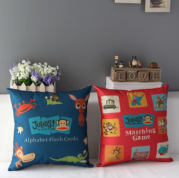 High Quality 2 Pcs A Set Paul Frank Family Cotton Linen Home Accesorries Soft Comfortable Pillow Cover Cushion Cover 45cmx45cm