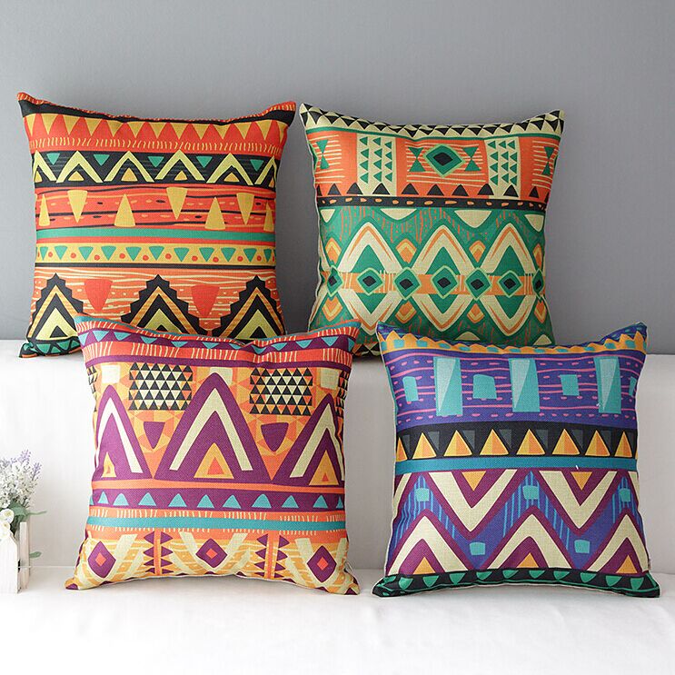 High Quality 4 Pcs A Set Ethnic Pattern Cotton Linen Home Accesorries Soft Comfortable Pillow Cover Cushion Cover 45cmx45cm