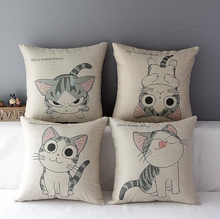 High Quality 4 Pcs A Set Cheese Cat Cotton Linen Home Accesorries Soft Comfortable Pillow Cover Cushion Cover 45cmx45cm