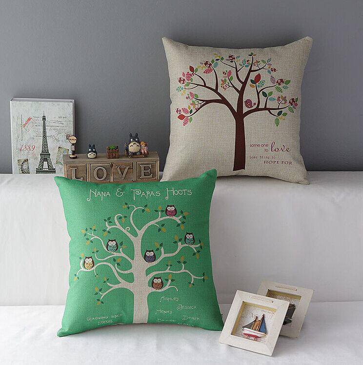 High Quality 2 Pcs A Set Trees Cotton Linen Home Accesorries Soft Comfortable Pillow Cover Cushion Cover 45cmx45cm