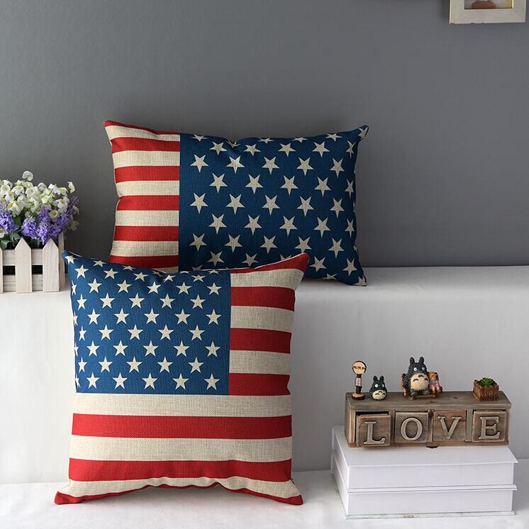 High Quality 2 Pcs A Set American Flag Cotton Linen Home Accesorries Soft Comfortable Pillow Cover Cushion Cover 45cmx45cm