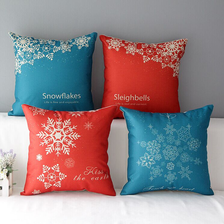 High Quality 4 Pcs A Set Snowflake Cotton Linen Home Accesorries Soft Comfortable Pillow Cover Cushion Cover 45cmx45cm
