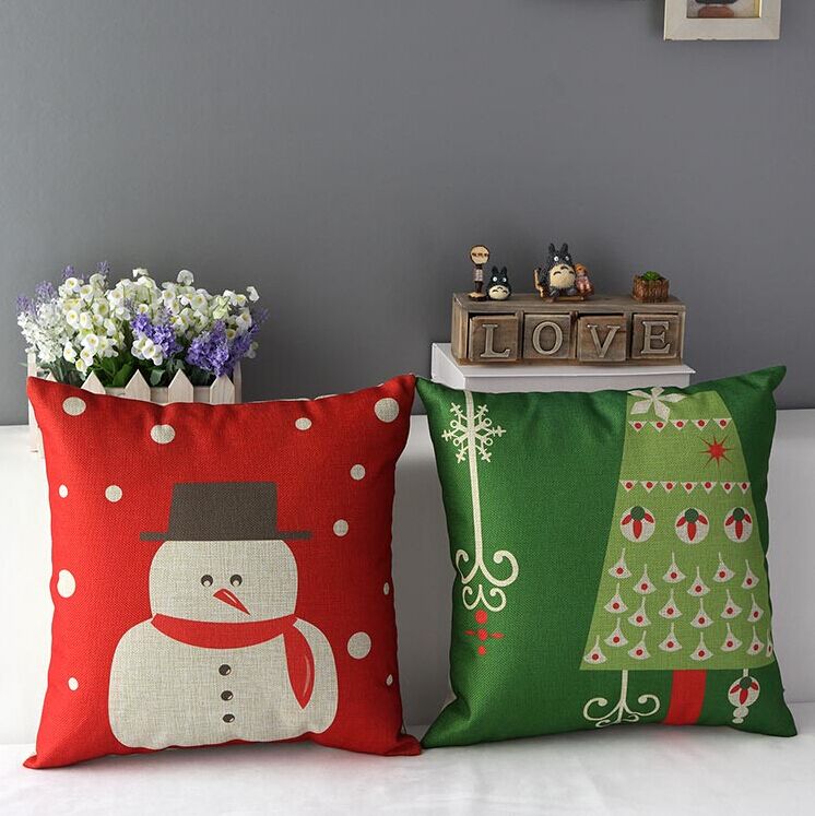 High Quality 2 pcs a set Snowman Christmas Tree Cotton Linen Home Accesorries soft Comfortable Pillow Cover Cushion Cover 45cmx45cm