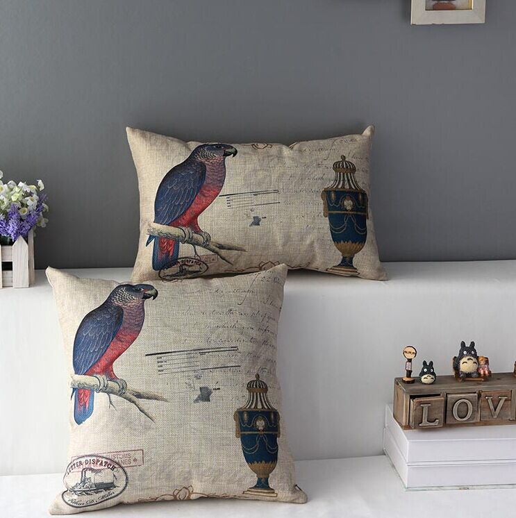 High Quality 2 Pcs A Set Parrot Cotton Linen Home Accesorries Soft Comfortable Pillow Cover Cushion Cover 45cmx45cm