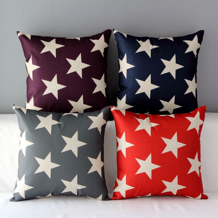 High Quality 4 Pcs A Set Five-pointed Star Cotton Linen Home Accesorries Soft Comfortable Pillow Cover Cushion Cover 45cmx45cm