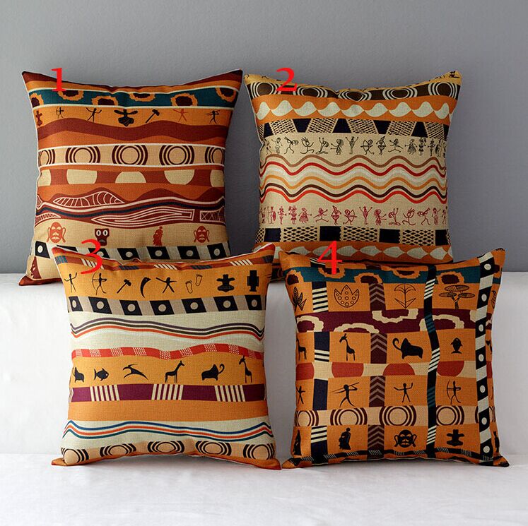 High Quality 4 Pcs A Set Africa Cotton Linen Home Accesorries Soft Comfortable Pillow Cover Cushion Cover 45cmx45cm