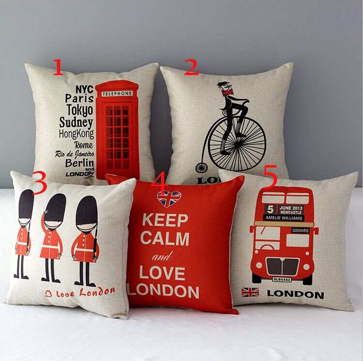 High Quality 5 Pcs A Set London Printed Cotton Linen Home Accesorries Soft Comfortable Pillow Cover Cushion Cover 45cmx45cm